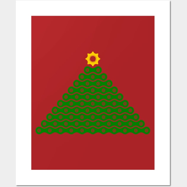 Cycling Christmas Tree (NoText - Red Background) Wall Art by p3p3ncil